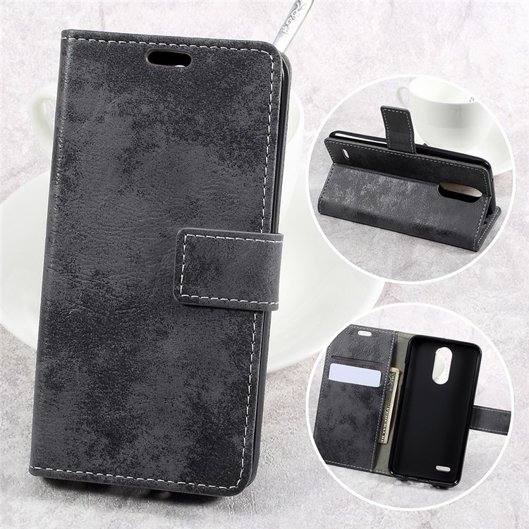 Retro Style Leather Wallet Mobile Phone Case for LG K4 (2017) - Grey-1