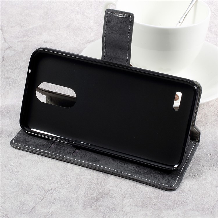Retro Style Leather Wallet Mobile Phone Case for LG K4 (2017) - Grey-6