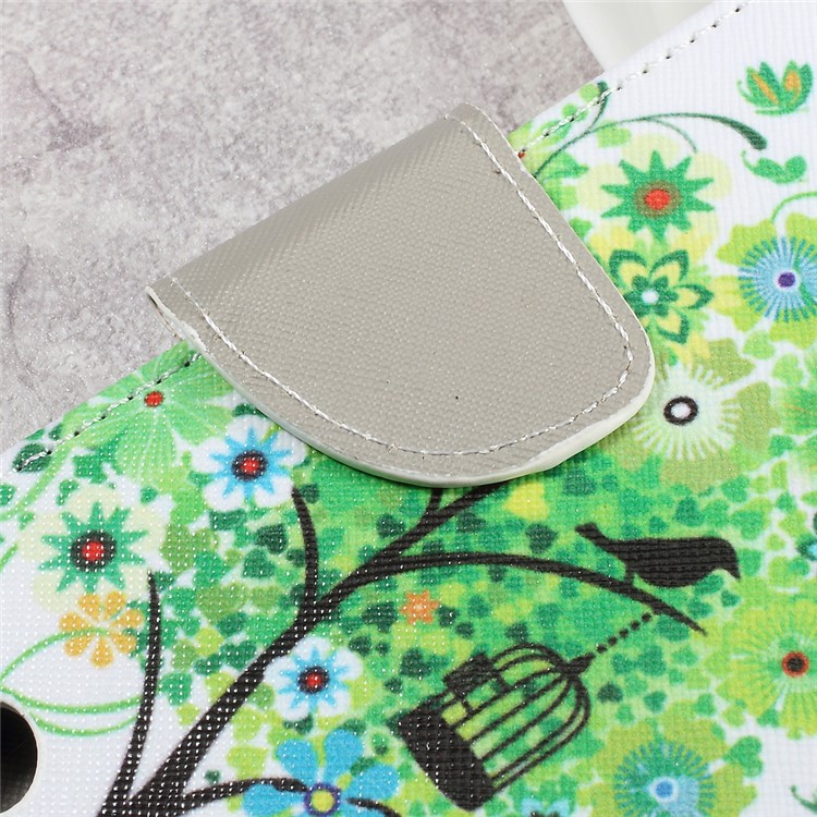 For LG Aristo LV3 MS210 / K8 2017 M200N Patterned PU Leather Card Slots Shell Case - Green Flowers Tree and Bird-10