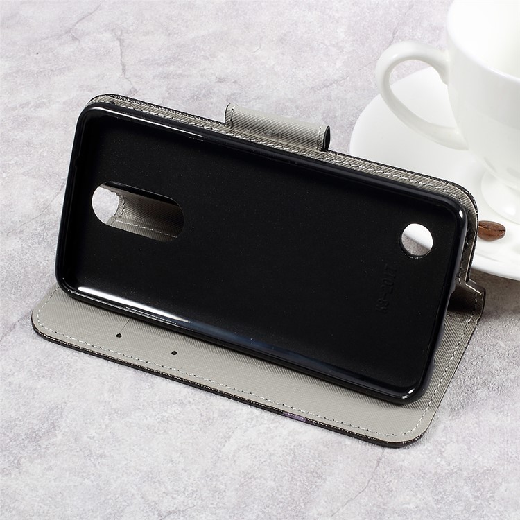 For LG Aristo LV3 MS210 / K8 2017 M200N Patterned PU Leather Card Slots Mobile Shell - Angry Bear and Warning Words-4