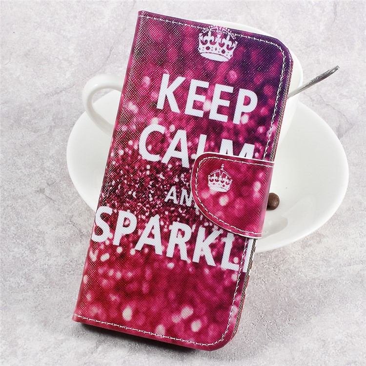 For LG Aristo LV3 MS210 / K8 2017 M200N Patterned PU Leather Card Slots Phone Case - Keep Calm and Sparkle-1