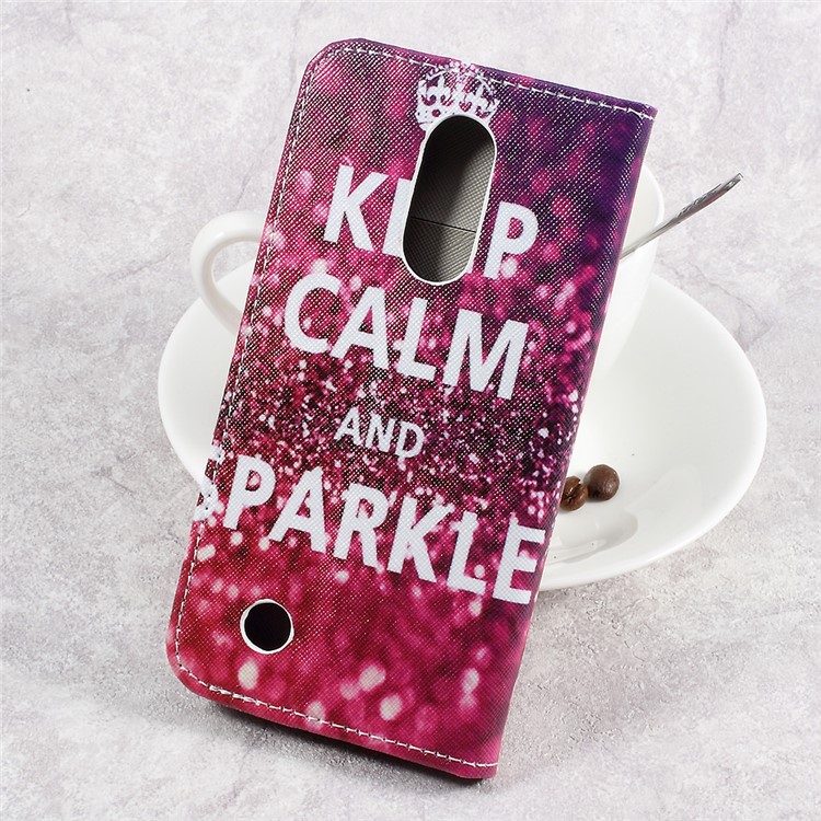 For LG Aristo LV3 MS210 / K8 2017 M200N Patterned PU Leather Card Slots Phone Case - Keep Calm and Sparkle-2
