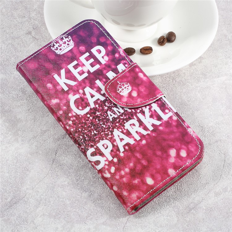 For LG Aristo LV3 MS210 / K8 2017 M200N Patterned PU Leather Card Slots Phone Case - Keep Calm and Sparkle-3