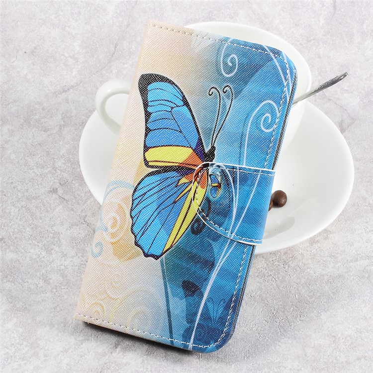 For LG Aristo LV3 MS210 / K8 2017 M200N Patterned PU Leather Card Slots Cellphone Case - Beautiful Butterfly-1