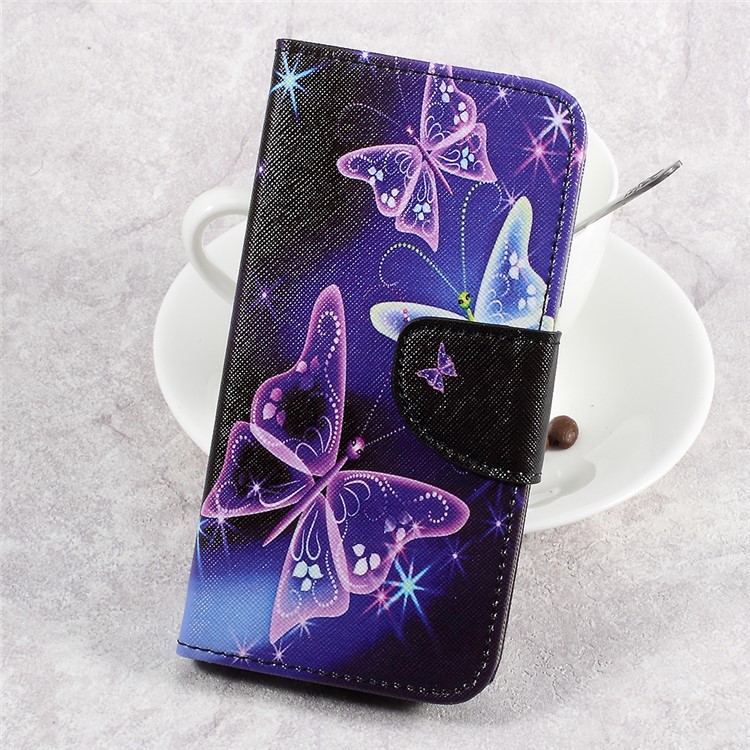 For LG Aristo LV3 MS210 / K8 2017 M200N Patterned PU Leather Card Slots Protective Case - Shiny Butterflies-1