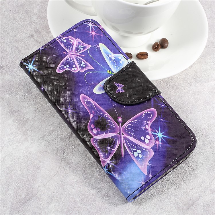 For LG Aristo LV3 MS210 / K8 2017 M200N Patterned PU Leather Card Slots Protective Case - Shiny Butterflies-3