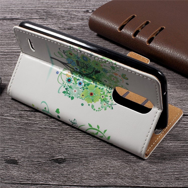 Patterned Leather Wallet Mobile Case for LG K4 (2017) - Green Flowers Tree Birdcage-4