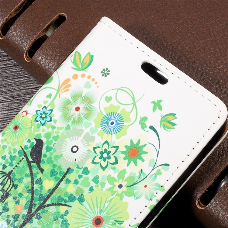 Patterned Leather Wallet Mobile Case for LG K4 (2017) - Green Flowers Tree Birdcage-6