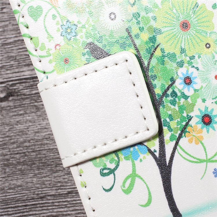 Patterned Leather Wallet Mobile Case for LG K4 (2017) - Green Flowers Tree Birdcage-7