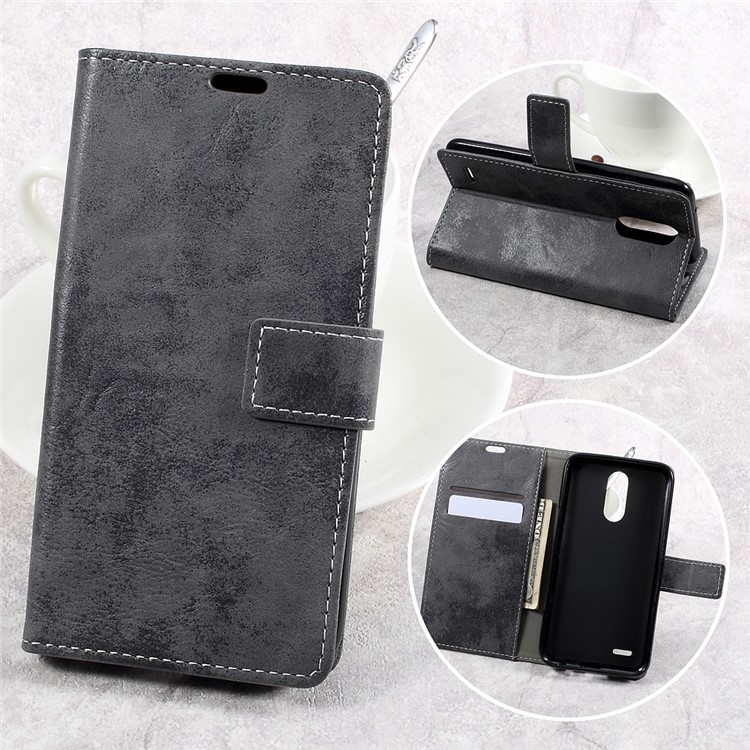 Retro Style Leather Wallet Mobile Phone Case for LG K10 (2017) - Grey-1