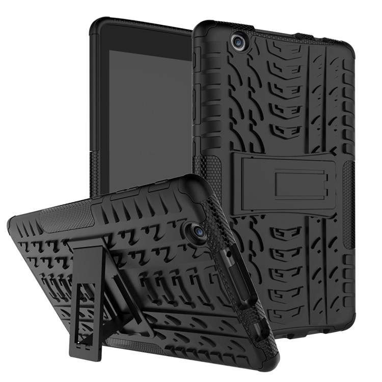 For LG G Pad III 8.0 V525 Kickstand PC + TPU Hybrid Cover Case Tire Pattern - Black-1