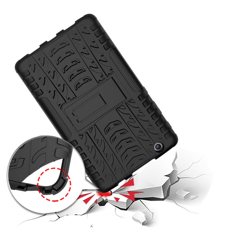 For LG G Pad III 8.0 V525 Kickstand PC + TPU Hybrid Cover Case Tire Pattern - Black-11