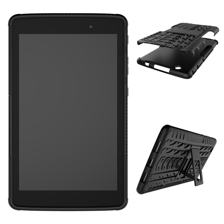 For LG G Pad III 8.0 V525 Kickstand PC + TPU Hybrid Cover Case Tire Pattern - Black-2