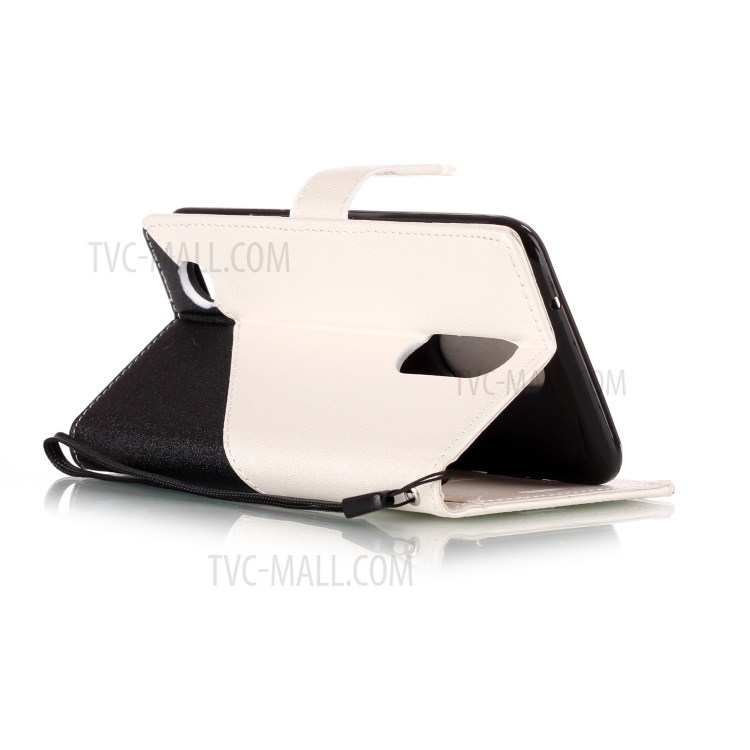Bi-Color Sand-like Grain Leather Wallet Phone Case for LG K4 (2017) - White-4