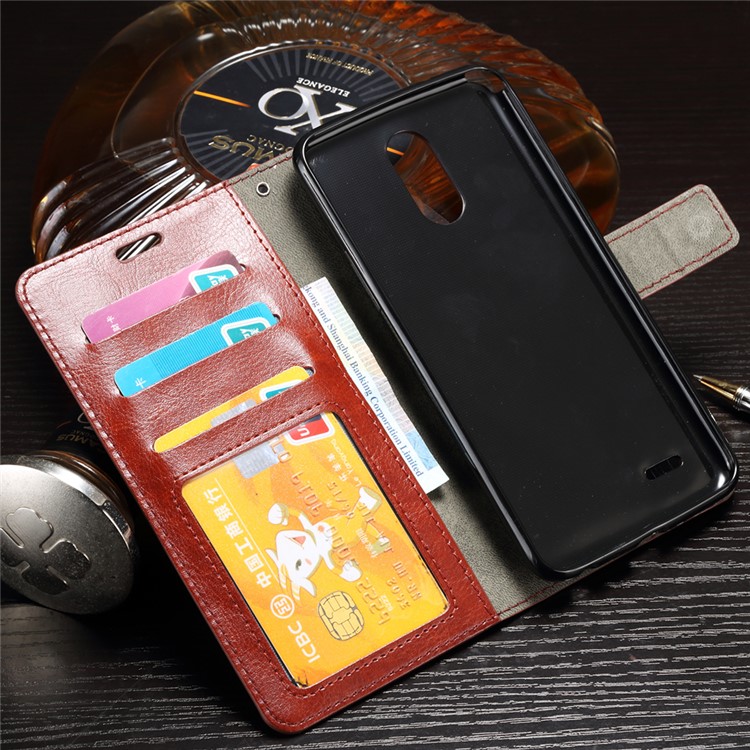 Crazy Horse Wallet Leather Mobile Shell Stand for LG Stylus 3 / Stylo 3 - Brown-7
