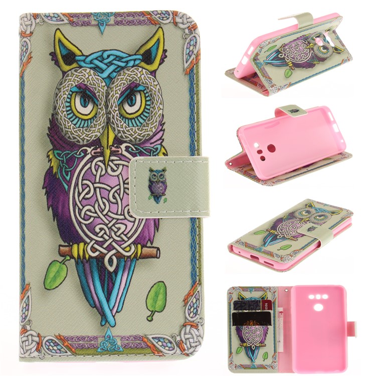 Pattern Printing Leather Wallet Cover Case for LG G6 - Colorized Owl-1