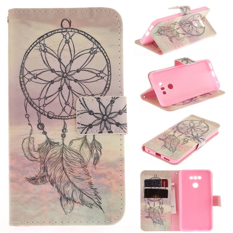 Pattern Printing PU Leder Geldbörse für LG G6 - Feather Dream Catcher-1