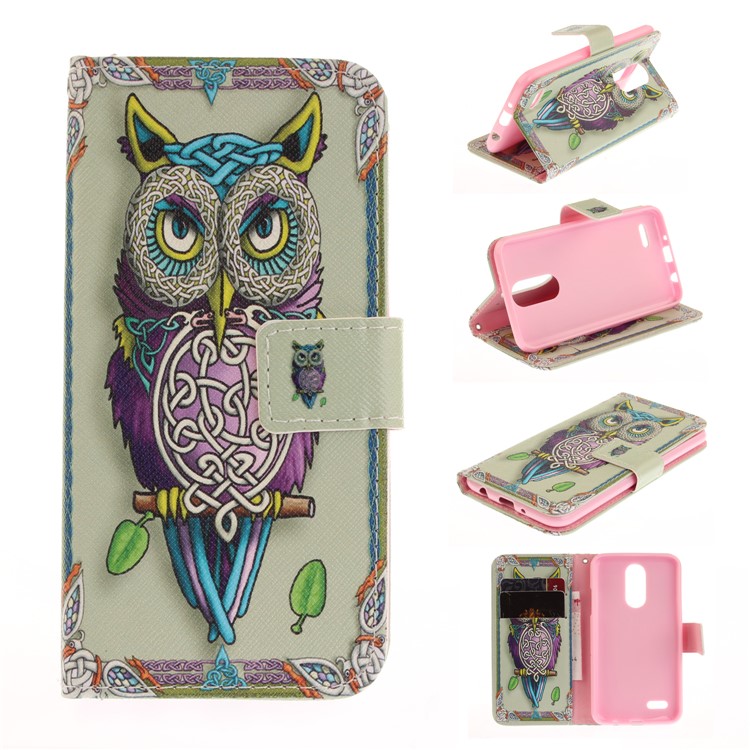 Pattern Printing Phone Leather Stand Case for LG K4 (2017) EU Version - Colorized Owl-1