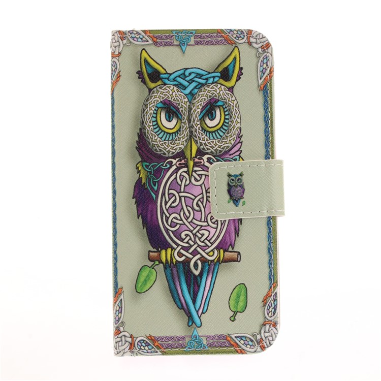 Pattern Printing Phone Leather Stand Case for LG K4 (2017) EU Version - Colorized Owl-2