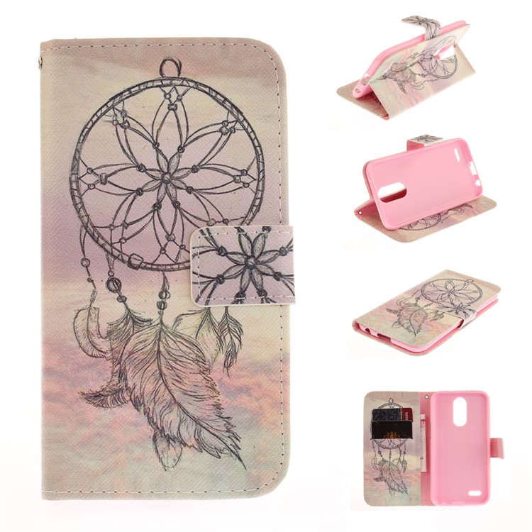 Pattern Printing Leather Wallet Case for LG K10 (2017) - Feather Dream Catcher-1