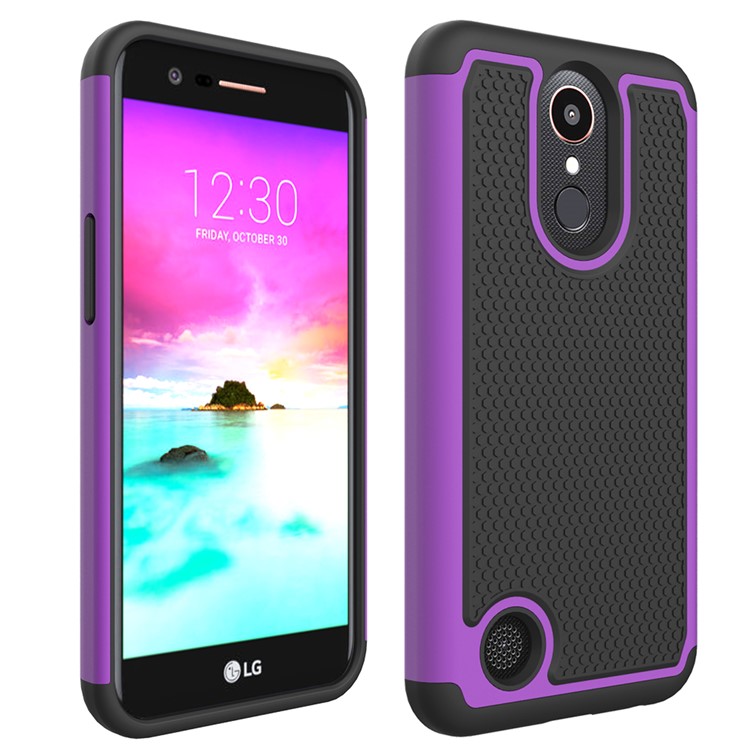 Football Grain PC + Silicone Phone Case for LG K10 (2017) / LV5 - Purple-1