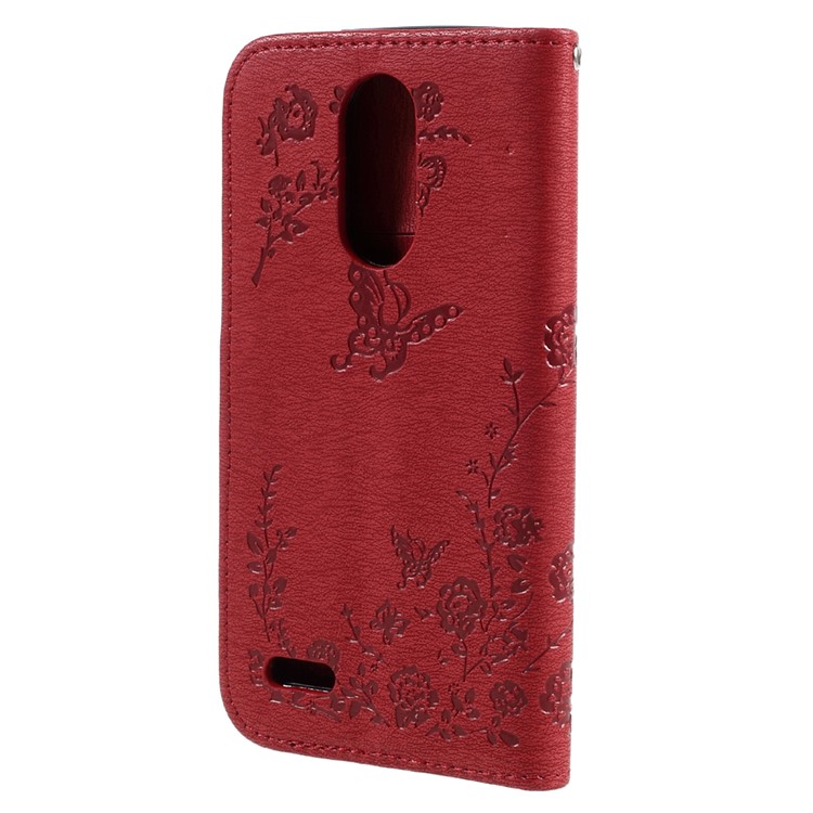 Imprinted Butterfly Flowers Rhinestone Leather Wallet Case for LG K4 (2017) EU Version - Red-2