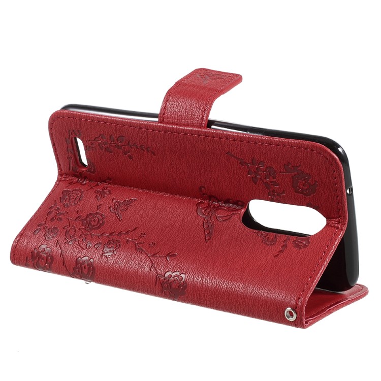 Imprinted Butterfly Flowers Rhinestone Leather Wallet Case for LG K4 (2017) EU Version - Red-4