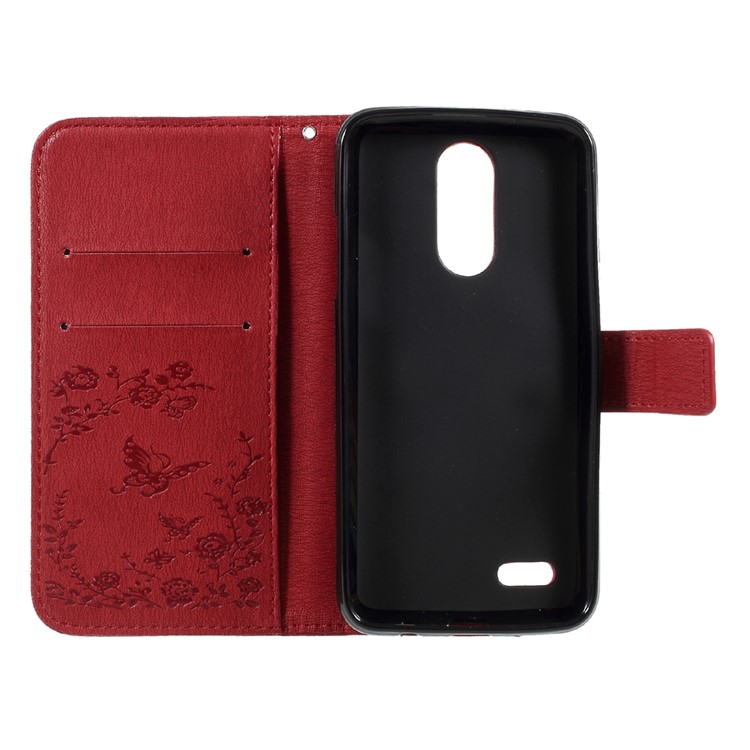Imprinted Butterfly Flowers Rhinestone Leather Wallet Case for LG K4 (2017) EU Version - Red-5