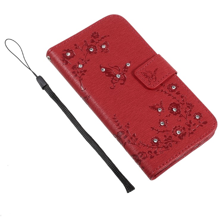Imprinted Butterfly Flowers Rhinestone Leather Wallet Case for LG K4 (2017) EU Version - Red-6