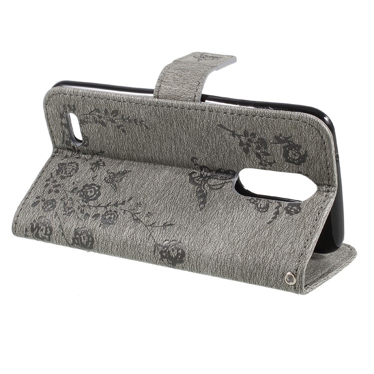 Imprinted Butterfly Flowers Rhinestone Leather Wallet Cover for LG K4 (2017) EU Version - Grey-4