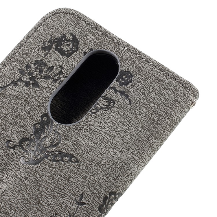 Imprinted Butterfly Flowers Rhinestone Leather Wallet Cover for LG K4 (2017) EU Version - Grey-8