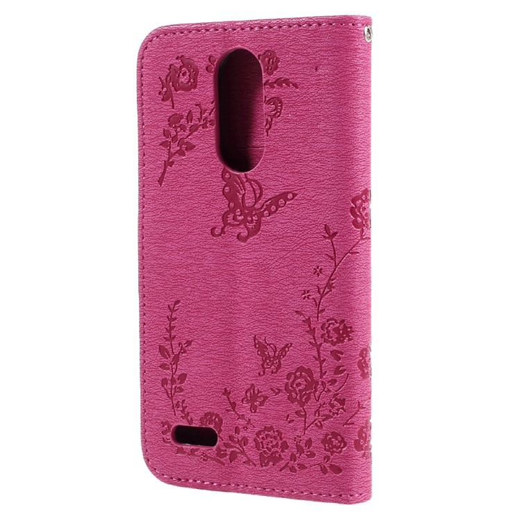 Imprinted Butterfly Flowers Rhinestone Leather Card Holder Case for LG K4 (2017) EU Version - Rose-2