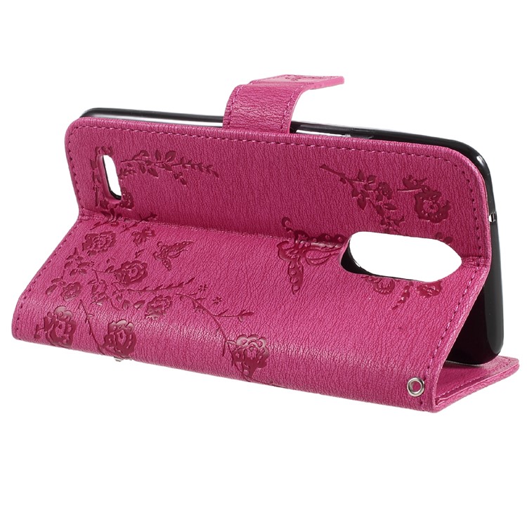 Imprinted Butterfly Flowers Rhinestone Leather Card Holder Case for LG K4 (2017) EU Version - Rose-4