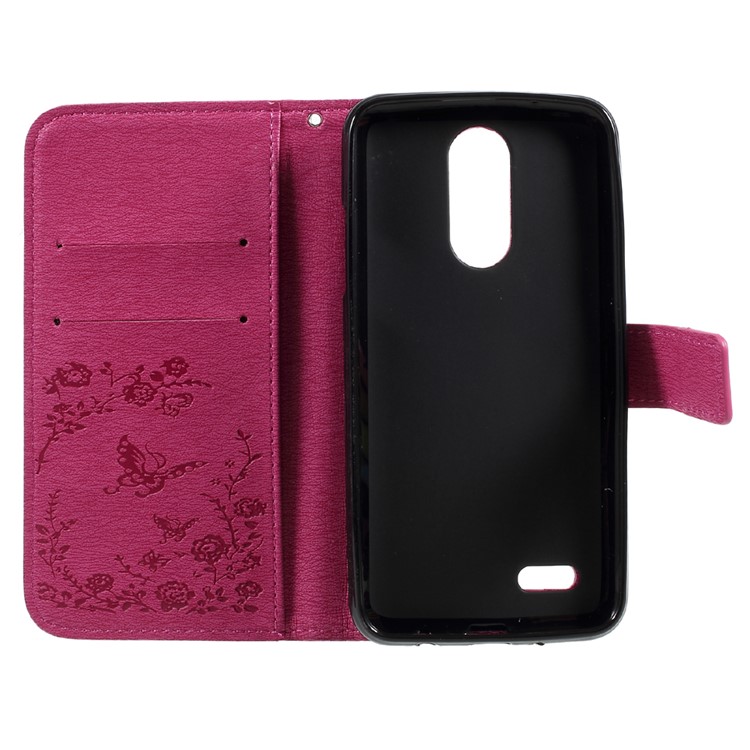 Imprinted Butterfly Flowers Rhinestone Leather Card Holder Case for LG K4 (2017) EU Version - Rose-5