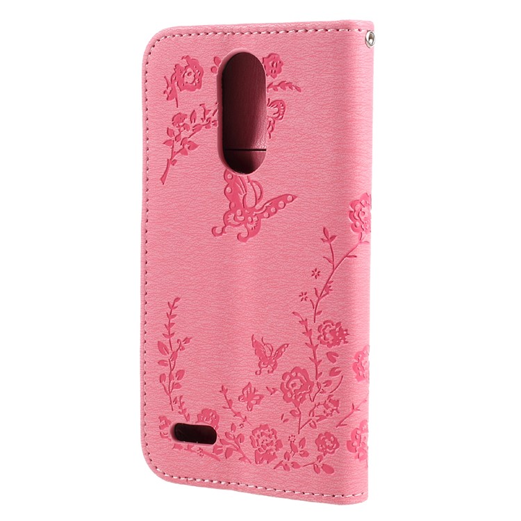 Imprinted Butterfly Flowers Rhinestone PU Leather Wallet Case for LG K4 (2017) EU Version - Pink-2