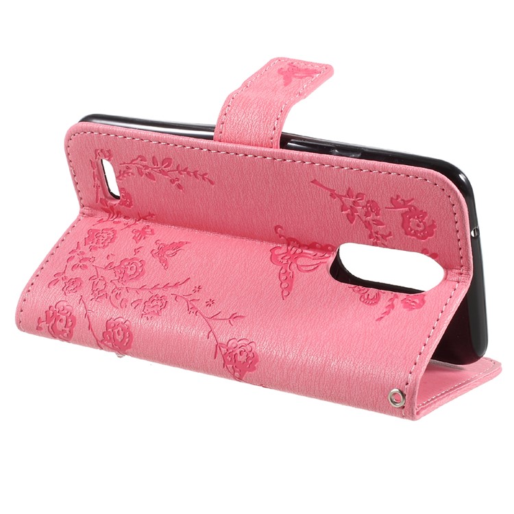 Imprinted Butterfly Flowers Rhinestone PU Leather Wallet Case for LG K4 (2017) EU Version - Pink-4