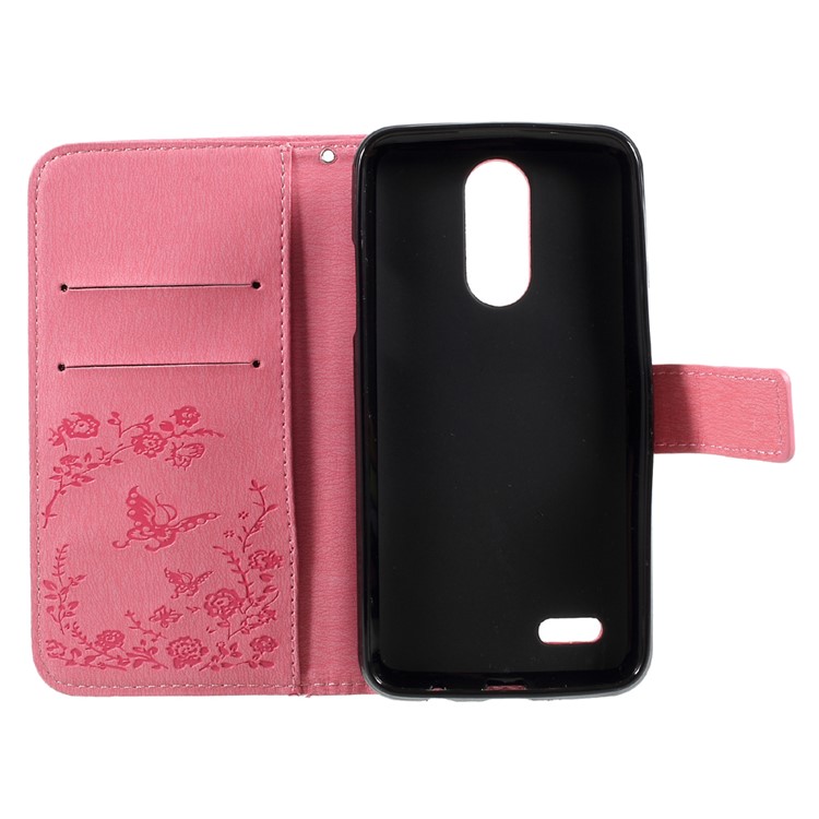 Imprinted Butterfly Flowers Rhinestone PU Leather Wallet Case for LG K4 (2017) EU Version - Pink-5