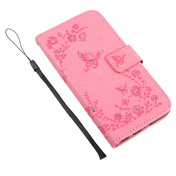 Imprinted Butterfly Flowers Rhinestone PU Leather Wallet Case for LG K4 (2017) EU Version - Pink-6