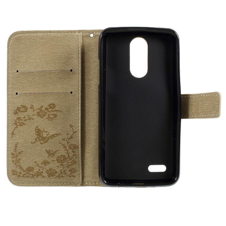 Imprinted Butterfly Flowers Rhinestone Leather Wallet Case Cover for LG K4 (2017) EU Version - Khaki-5