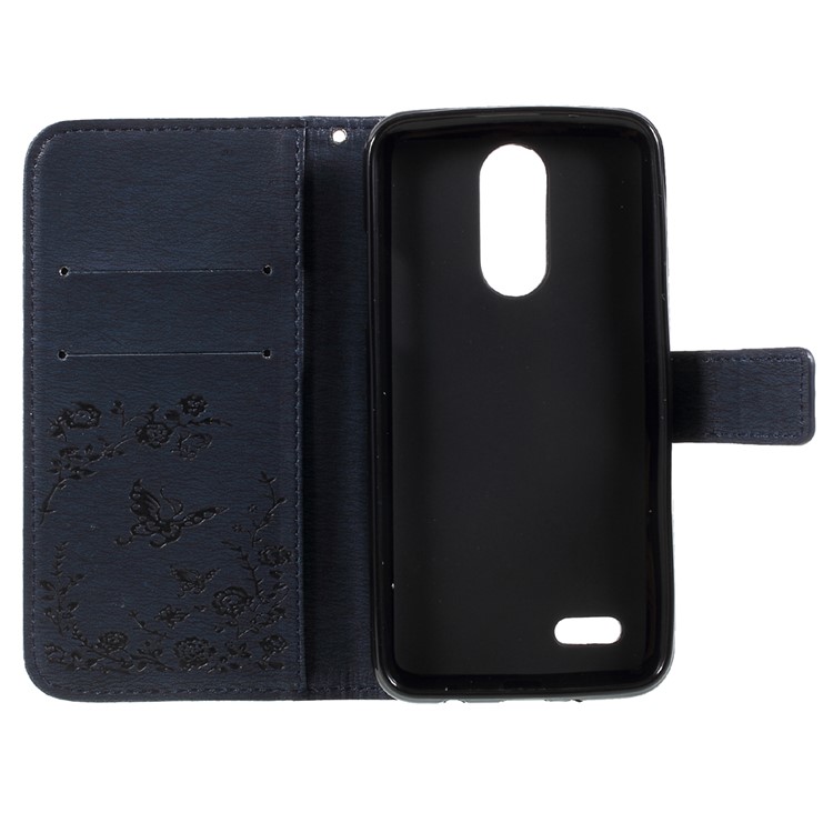 Imprinted Butterfly Flowers Rhinestone Leather Wallet Case Accessory for LG K4 (2017) EU Version - Dark Blue-5