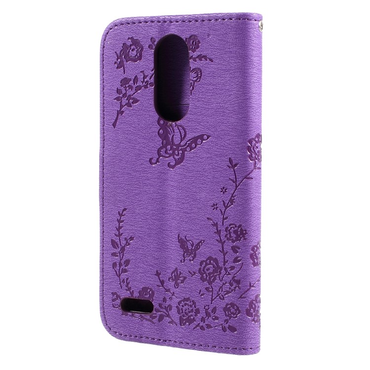 Imprinted Butterfly Flowers Rhinestone Flip Leather Stand Case for LG K4 (2017) EU Version - Purple-2