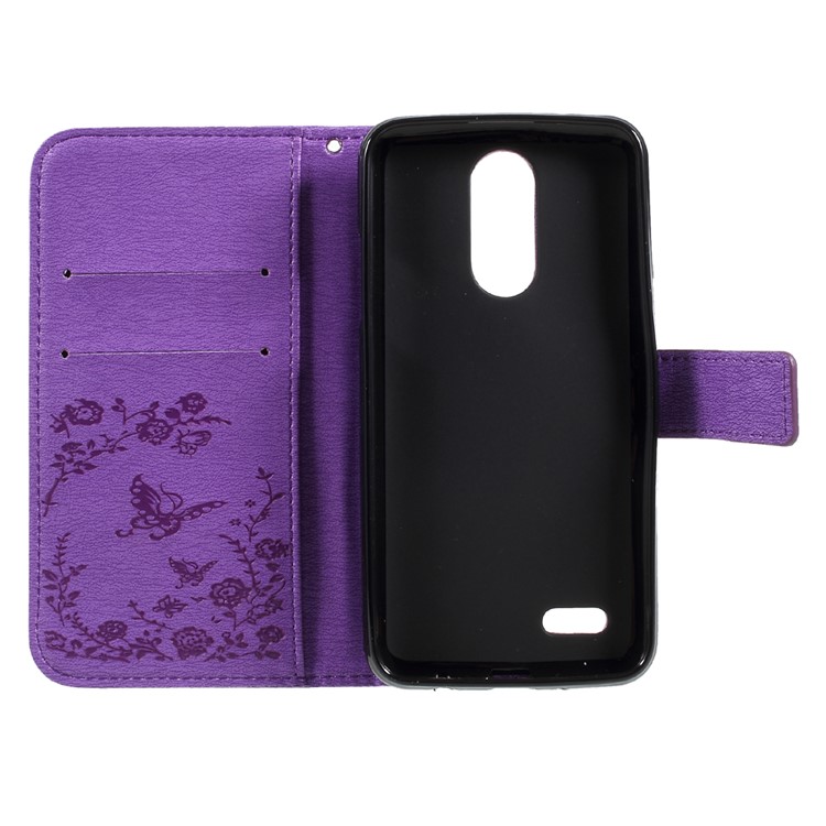 Imprinted Butterfly Flowers Rhinestone Flip Leather Stand Case for LG K4 (2017) EU Version - Purple-5