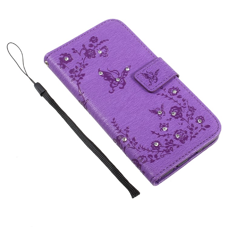 Imprinted Butterfly Flowers Rhinestone Flip Leather Stand Case for LG K4 (2017) EU Version - Purple-6