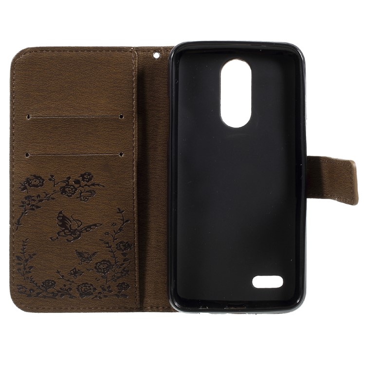 Imprinted Butterfly Flowers Rhinestone Leather Mobile Phone Wallet Shell for LG K4 (2017) EU Version - Brown-5