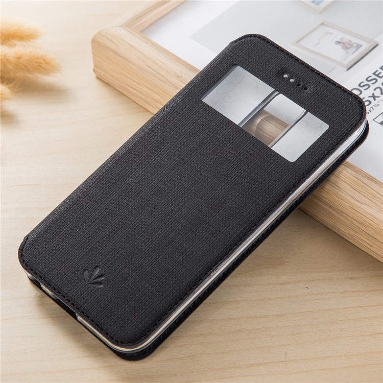 VILI DMX Hollow Window Cross Grain Stand Leather Cover for LG K10 (2017) - Black-1