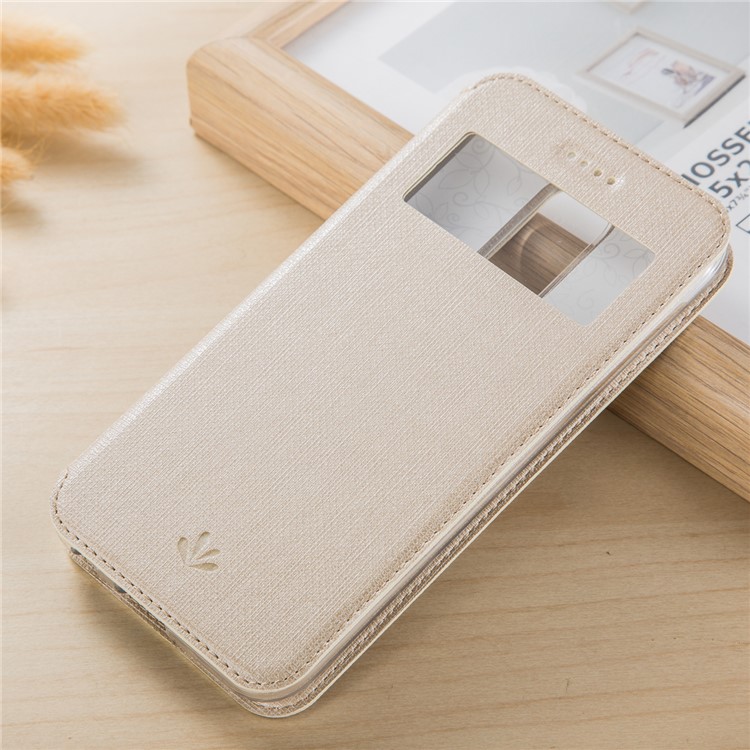 VILI DMX Cross Skin Hollow Window Leather Case with Stand for LG K10 (2017) - Champagne-1