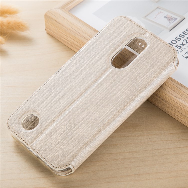 VILI DMX Cross Skin Hollow Window Leather Case with Stand for LG K10 (2017) - Champagne-2