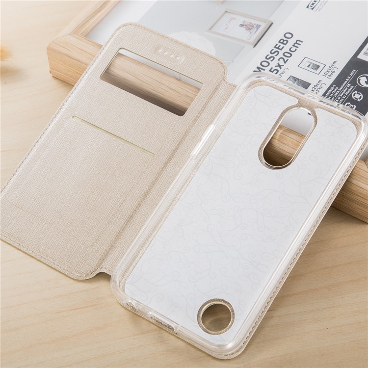 VILI DMX Cross Skin Hollow Window Leather Case with Stand for LG K10 (2017) - Champagne-3