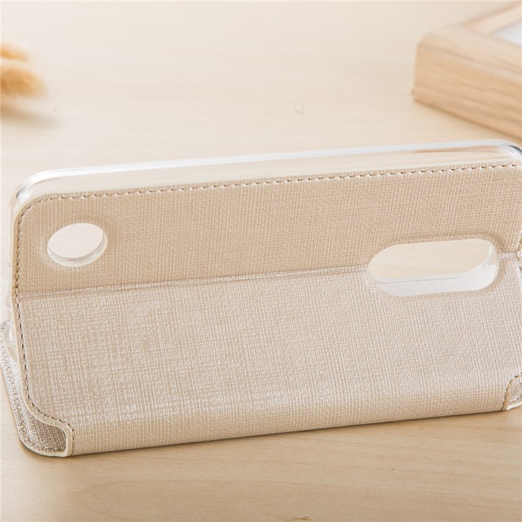 VILI DMX Cross Skin Hollow Window Leather Case with Stand for LG K10 (2017) - Champagne-4