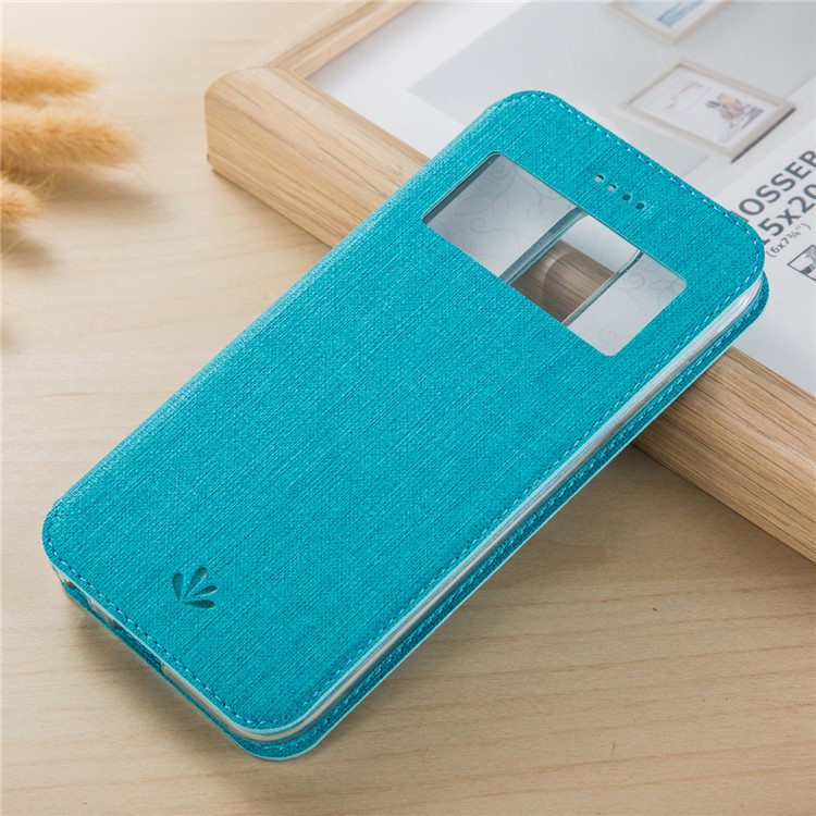 VILI DMX Cross Grain Hollow Window Stand Leather Mobile Phone Case for LG K10 (2017) - Blue-1